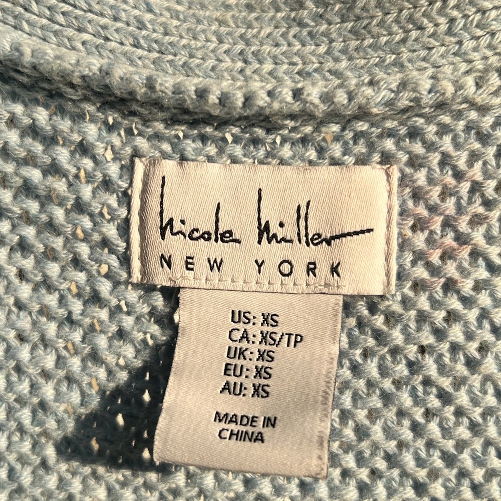 🆕 Nicole Miller New York Blue Open Front Textured Knit Cardigan Sweater Size XS - Picture 11 of 15